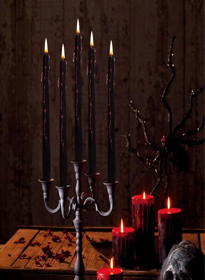 VESFASOV 6 Pack Halloween Bleeding Taper Candles, 10 Inch Vampire Tears Tapered Candles, Spooky Tall Black Taper Candles Dark Red Candle for Gothic Decor Vampire Decor Halloween Home Decorations - Image 4
